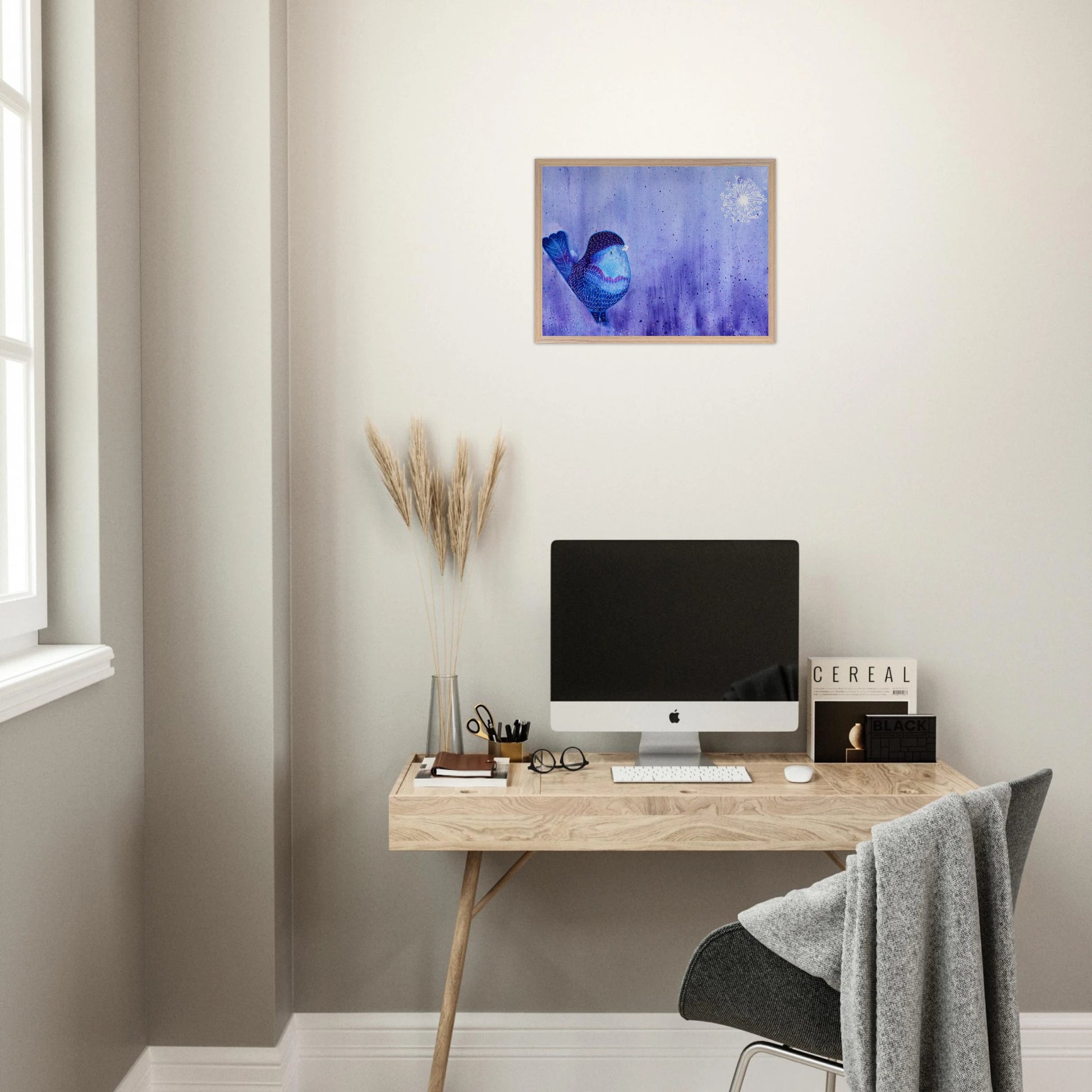 Nature-inspired fine art print featuring a delicate bird in soft botanical surroundings, created for nurseries, calming interiors, and meaningful gifting.